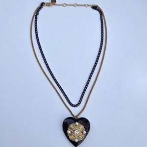 Juicy Couture Y2K Black Enamel Gold Filigree Heart Locket Double Strand Necklace